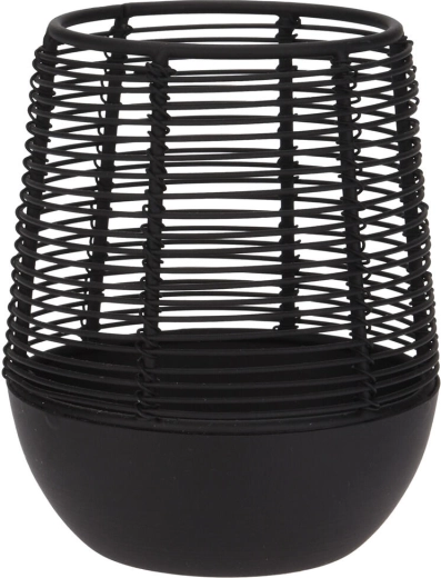 Fekete, egy gyertyás fém drót gyertyatartó, 10 × 12 cm