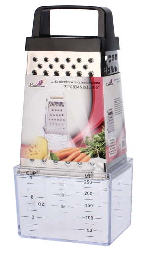 Rozsdamentes acél négylapos reszelő tartállyal, 20 cm