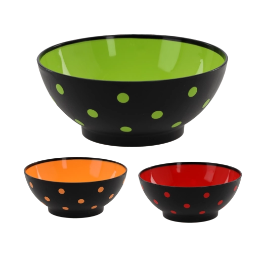 Spotty tál 1,5 l tartós műanyagból, színes pöttyökkel