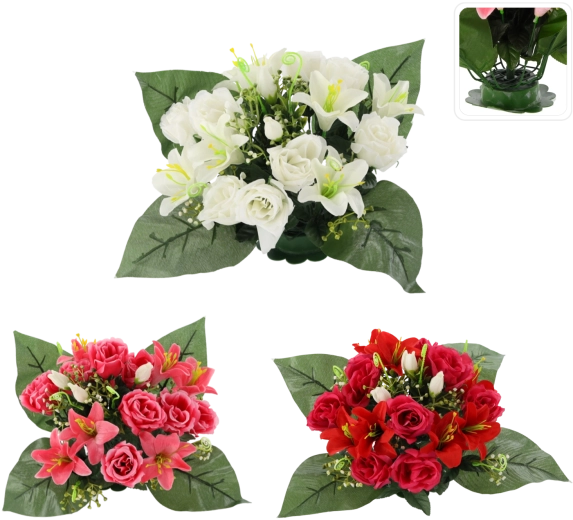 Művirág kompozíció rózsával és liliommal 25 × 27 × 27 cm, vegyes színek