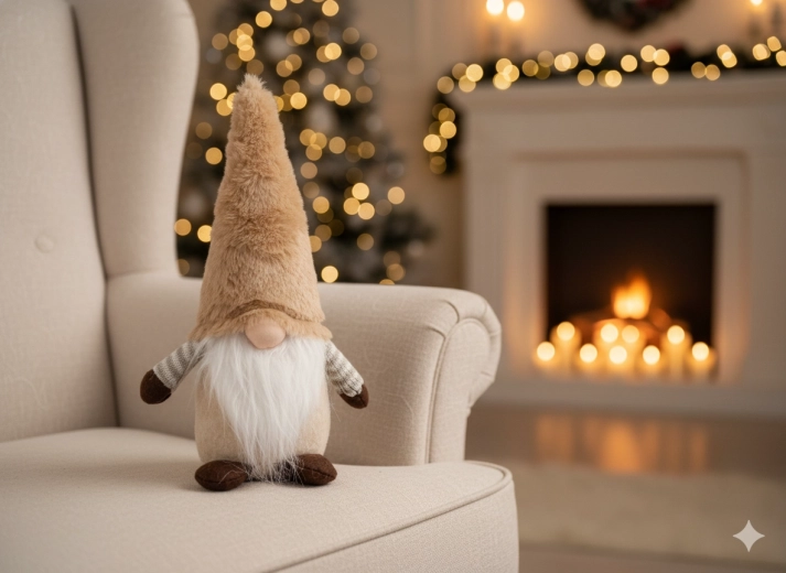 Karácsonyi manó 25 cm, bézs