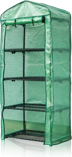 Kerti fóliasátor 69 × 50 × 160 cm, 4 polccal, zöld