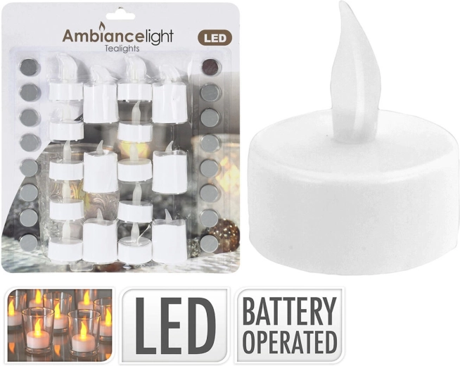 Fehér LED teamécsesek 3,5 cm, elemmel (16 db)