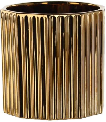 18 × 18 × 18 cm-es arany, csíkos mintájú kerámia kaspó