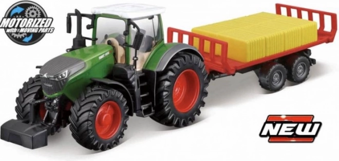 Bburago 10 cm-es Farm traktor Fendt 1050 bálaszállító pótkocsival