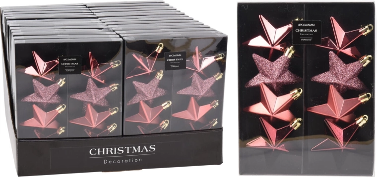 Karácsonyi csillagdíszek 6,5 cm rózsaszín, 8 db-os készlet