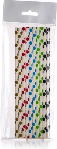 Pöttyös papírszívószálak 6 × 200 mm, színes mix (25 db)