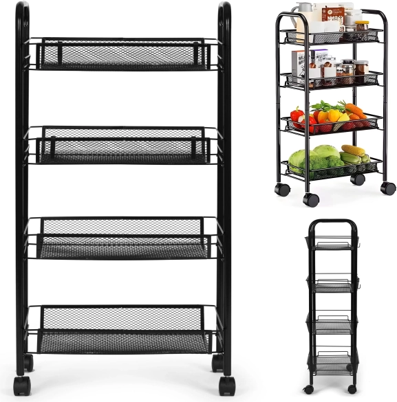 ModernHome mobil fém állvány kerekeken, 4 kosárral