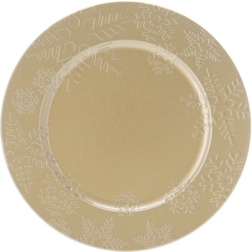 Arany színű, kerek alátéttányér hópehely mintával, 33 cm