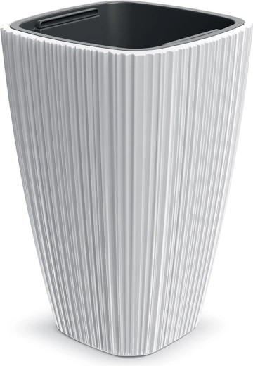 Oro virágcserép 29 cm, fehér, függőleges hornyokkal
