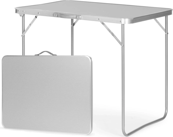 Összecsukható turistai asztal bőrönd formában, fogantyúval 80 × 60 × 70 cm, ezüst - 1 db