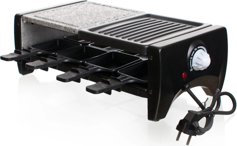 Elektromos raclette grill 8 személynek természetes kőlap és grill lap felülettel