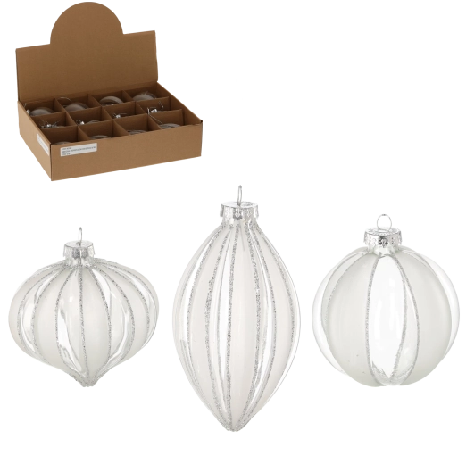 Átlátszó üveg karácsonyi dísz, vegyes minták