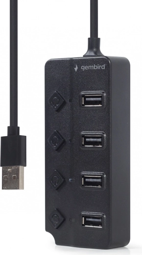 4 portos USB 2.0 hub kapcsolókkal, fekete