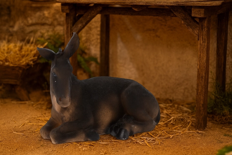 Fekvő szamárfigura poliresinből betlehemhez 14 × 26 × 21 cm