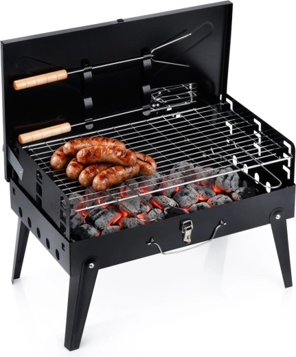 Vilde összecsukható hordozható faszenes grill bőrönd kivitelben, tartozékokkal 43 × 26 × 29 cm