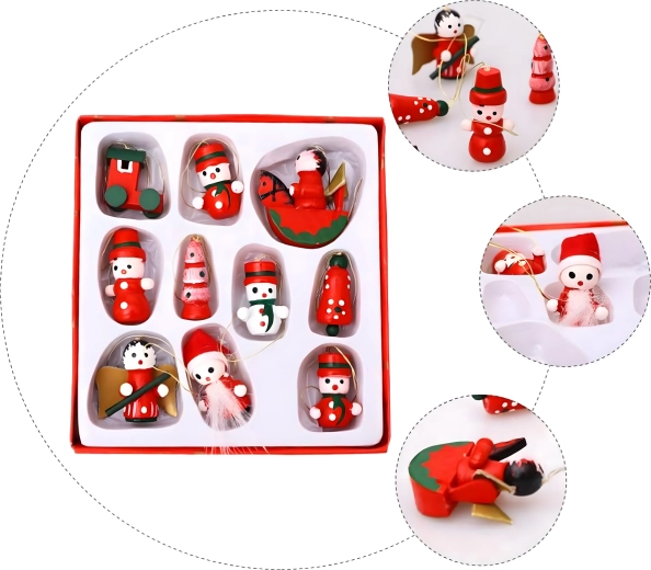 Fa karácsonyi fa díszek, függő dekorációk – 10 db-os készlet