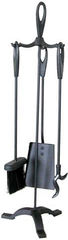 Kandallóeszköz-készlet állvánnyal, 63 cm, fekete acél, 3 részes szett