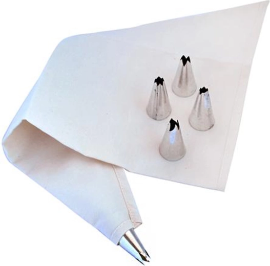 Tortadíszítő készlet pamut habzsákkal és 5 fém csővel