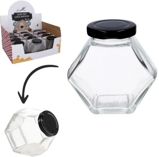 Hatszögletű üveg csavaros tetővel 180 ml