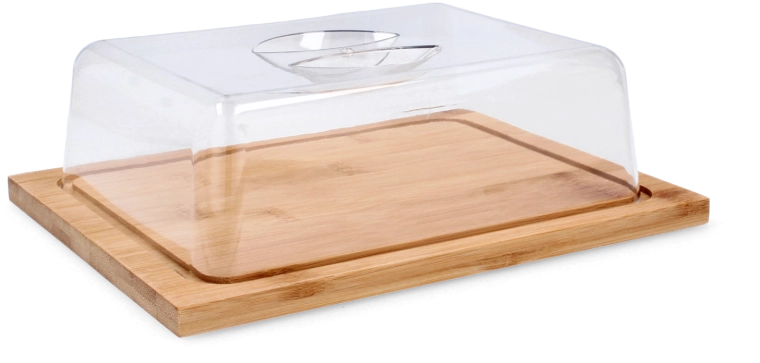 Bambusz szervírozótálca átlátszó búrával 25 × 19 × 7,5 cm