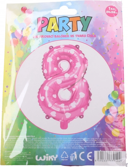 Felfújható 8-as számú rózsaszín lufi szívecskékkel