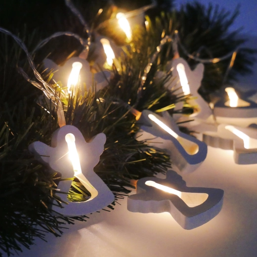 LED fényfüzér fa angyalkákkal elemmel, 10 LED