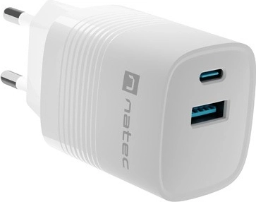 Natec Ribera GaN USB töltő 1x USB-A és 1x USB-C 30W fehér