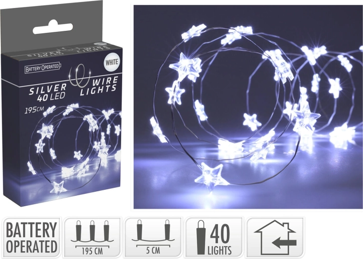Karácsonyi LED csillag fényfüzér 1,95 m 40 LED hideg fehér - 1 db
