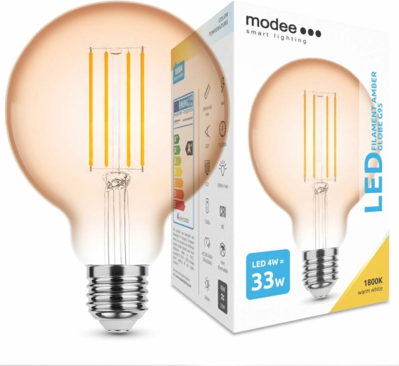 Modee LED filament izzó, borostyán üveg, gömb G95, 4 W, E27, 1800 K