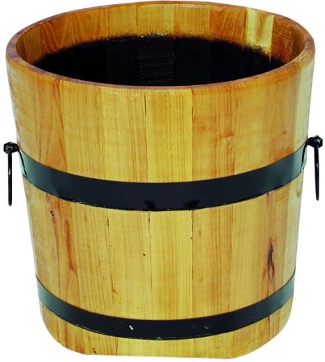 Fából készült virágtartó fém abroncsokkal 40 × 50 cm