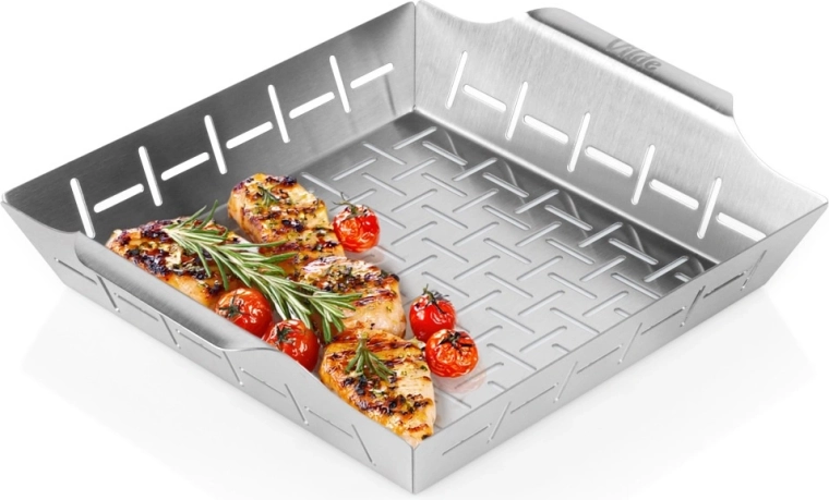 Perforált rozsdamentes acél grillkosár 27 × 23 × 5 cm VILDE