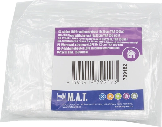 LDPE tasakok cipzárral 8 × 12 cm, átlátszó, 50 db