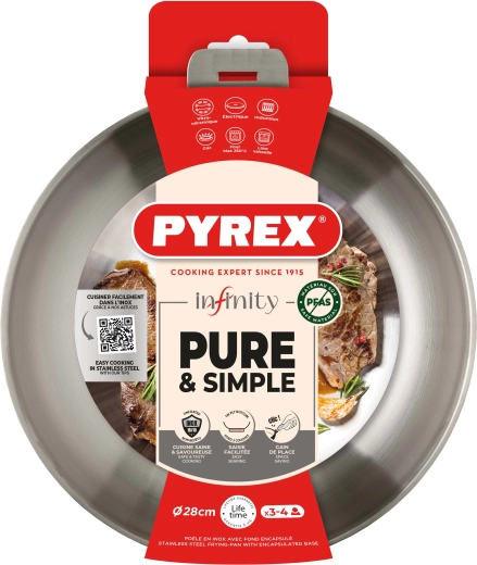 Pyrex Infinity 28 cm-es rozsdamentes acél serpenyő levehető nyéllel