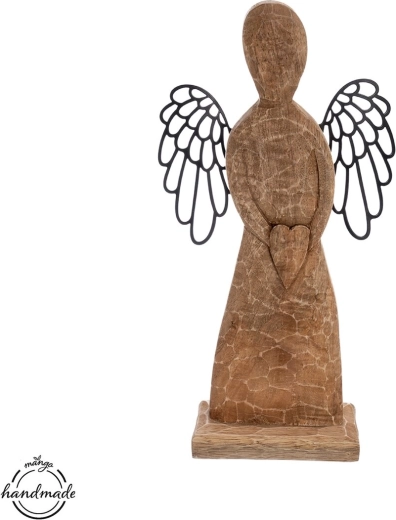 Mangófából készült faangyal szívvel, 30 cm