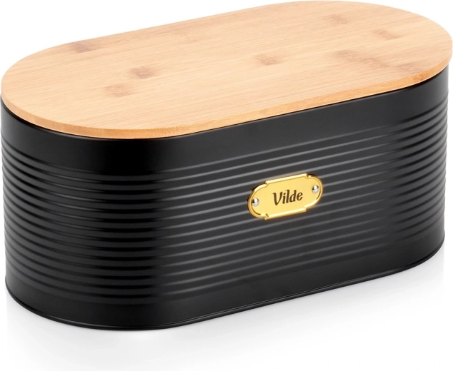 Fém kenyértartó bambusz fedéllel, fekete, 34 × 18,5 × 15 cm