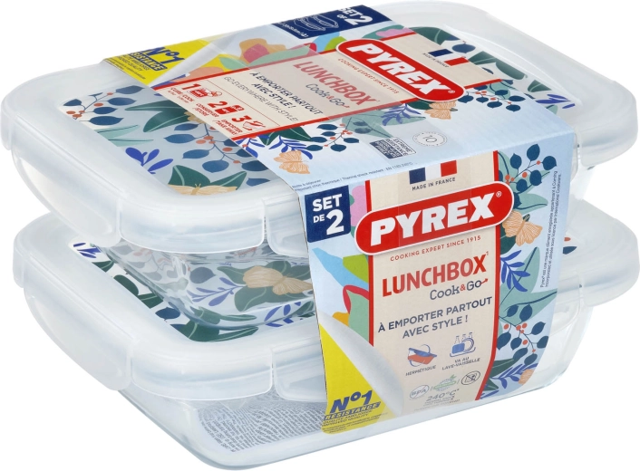 PYREX téglalap alakú üveg dobozok készlete 2 × 0,8 l