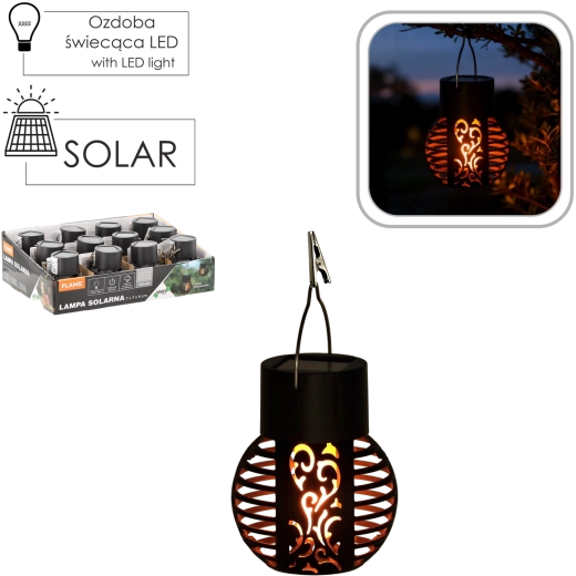 Napelemes függőlámpás lámpás lánghatással, fekete, 7 × 7 × 9 cm