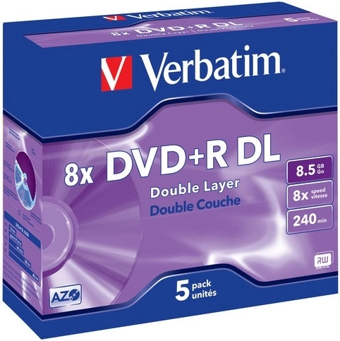 Verbatim írható kétrétegű DVD+R lemezek 8,5 GB 8x Matt Silver Jewel Case - 5 db