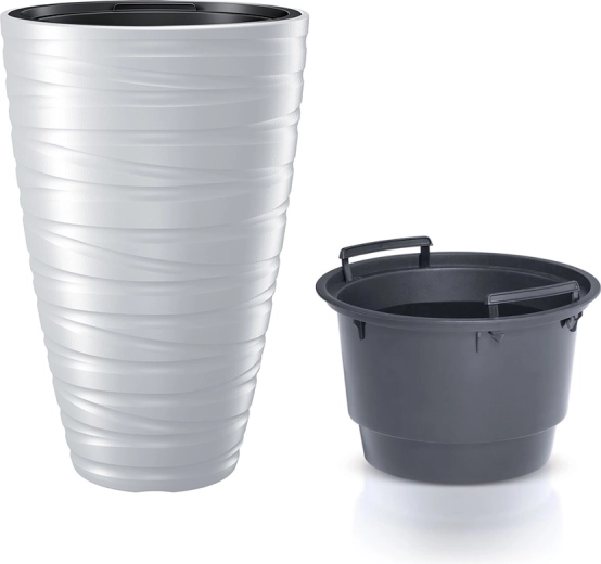 Magas virágcserép belső betéttel Maze, 37,5 cm, fehér