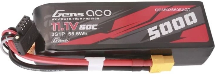 Gens ace G-Tech 5000mAh 11,1V 60C 3S1P rövid méretű LiPo XT60 csatlakozóval