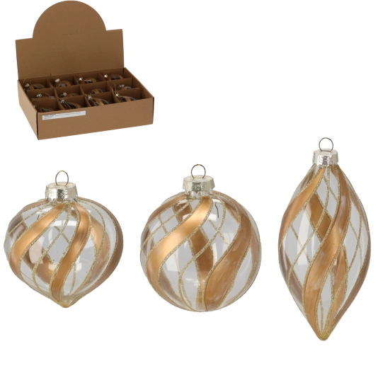 Üveg, átlátszó karácsonyi gömb dísz dekorral, vegyes minták