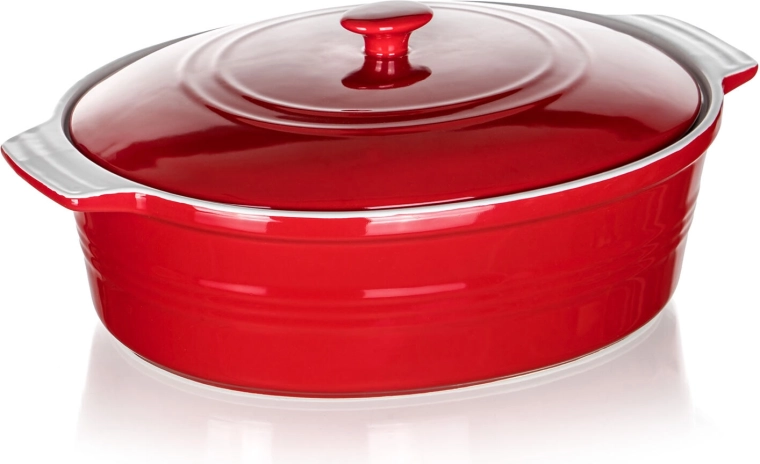 Kerámia sütőtál fedéllel CULINARIA, ovális 36,5 × 25 cm, piros/fehér
