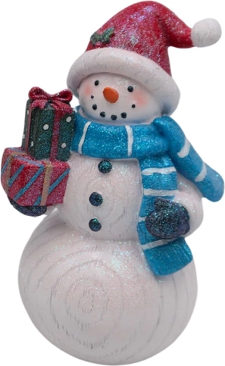 Fa dekoráció hóember ajándékokkal