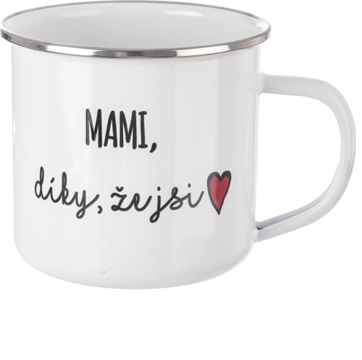 Fehér bádog bögre „Anya, köszönöm, hogy vagy” 500 ml