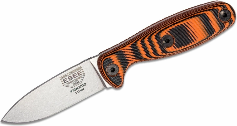 ESEE Xancudo kültéri kés 7,5 cm, stonewash, fekete–narancs G10, Zytel tok