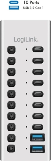 LogiLink USB 3.2 Gen 1 10 portos USB hub USB-A/USB-C kapcsolókkal
