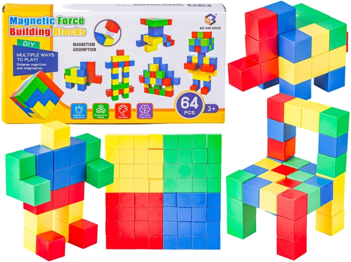 Mágneses 3D építőkockák – 64 darabos készlet