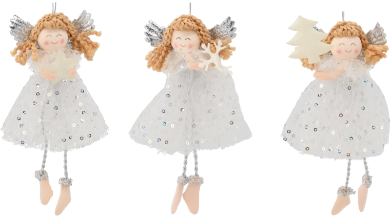 Karácsonyi függő dísz angyalka 7,5 × 16 cm (minták keveréke)
