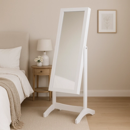 Fehér álló ékszerdoboz tükörrel, 120 cm